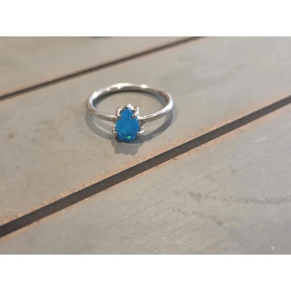 Sterling Silver Ring with Blue Opal Teardrop Stone